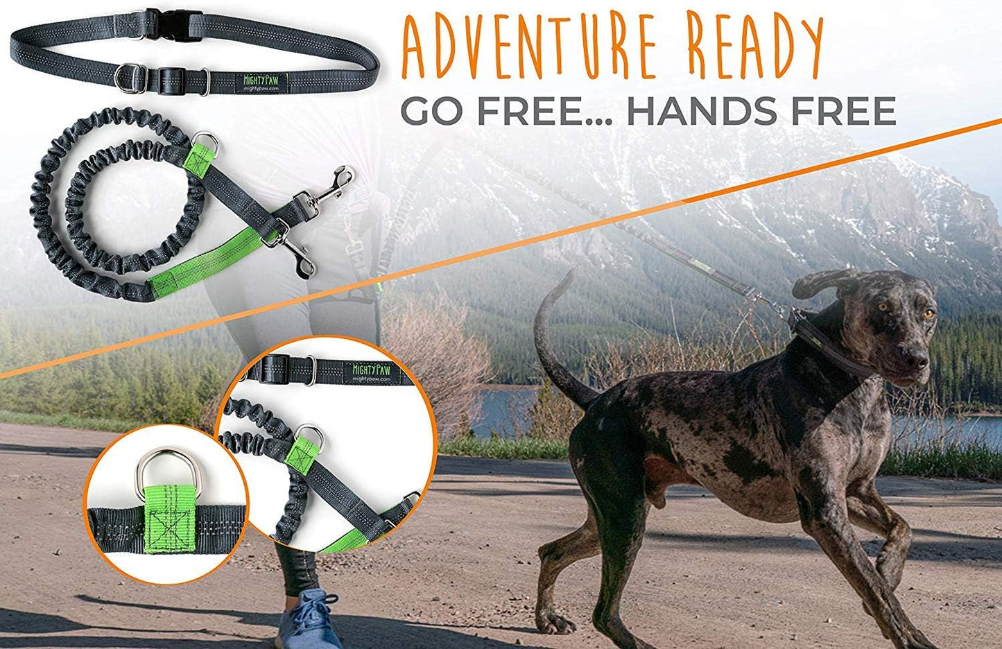 Hands Free Dog Leash | Bungee Waist Leash for Dog Walking. Pet Running Hands Free Tether for Large, Medium & Small Breeds. Pet Waist Belt (36" - 48") up to 150 Lbs - Gray