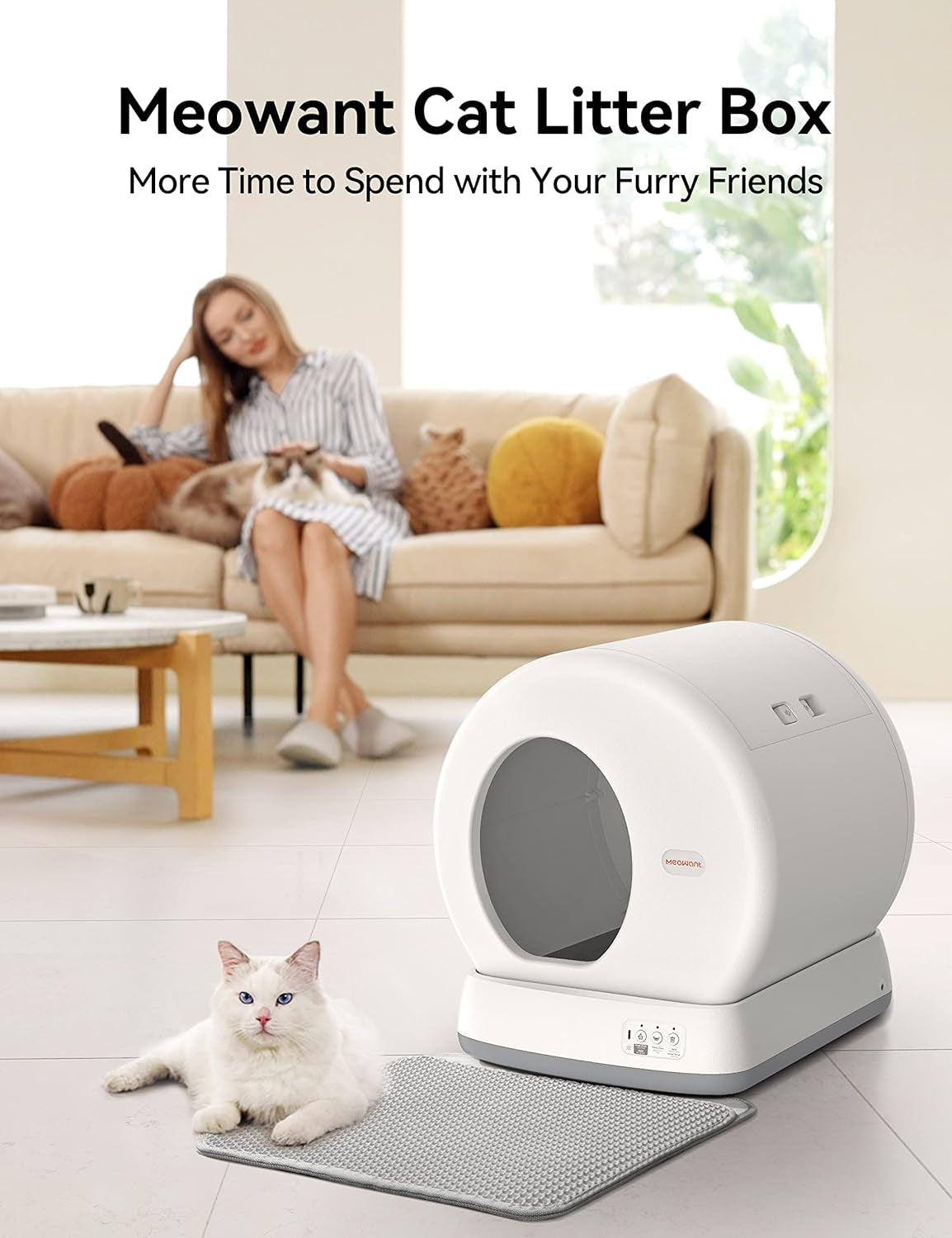 Self-Cleaning Cat Litter Box, Integrated Safety Protection Automatic Cat Litter Box for Multi Cats, Extra Large/Odor Isolation/App Control Cat Litter Box, Confirm Seller Is【-Direct】