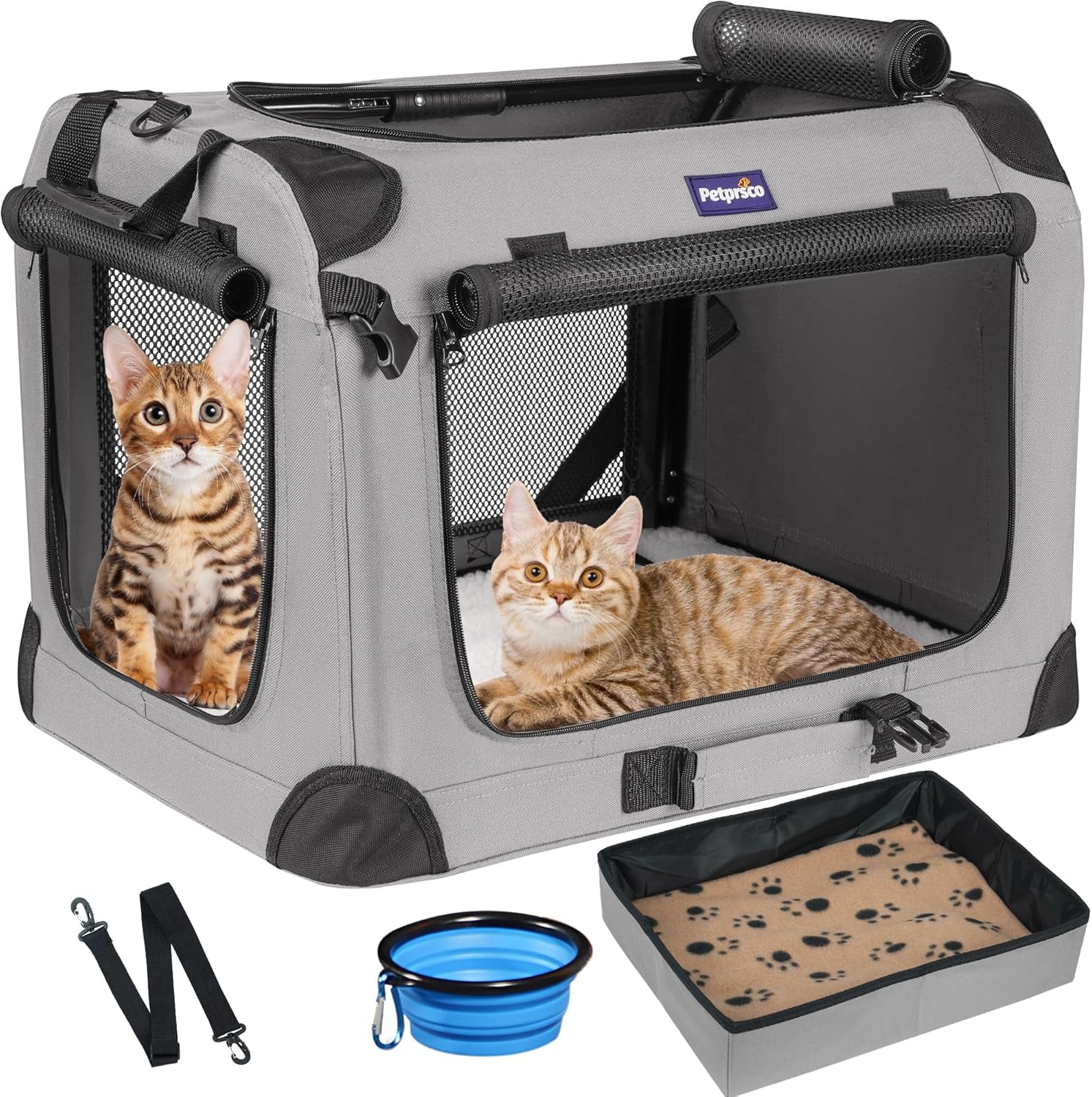 Large Cat Carrier for 2 Cats Small Medium Dogs, Soft Pet Carrier 24X17X17 for Traveling with Warm Blanket Foldable Bowl and Washable Pad