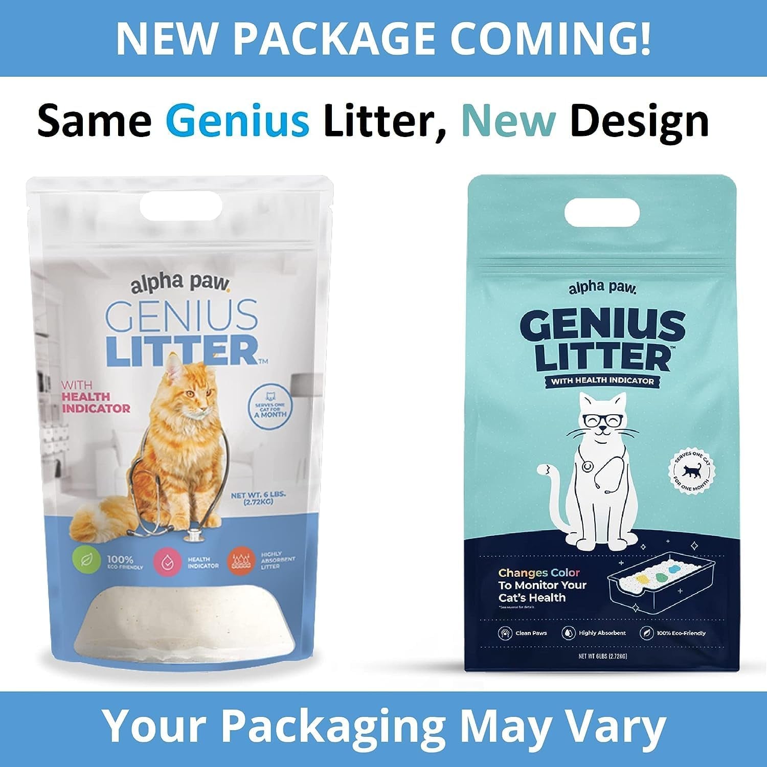 Genius Cat Litter with 5-Color Health Indicator, Non Clumping Lightweight Silica Gel Crystals (6 Lbs) |  | Alpha Paw