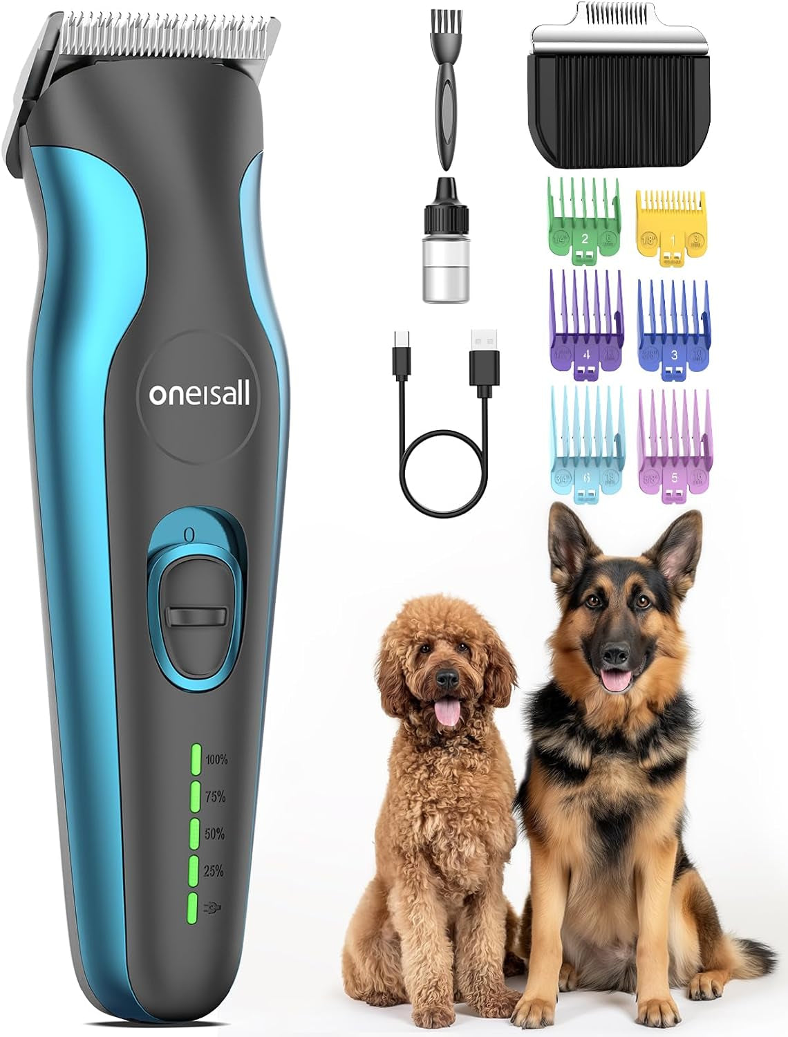 Dog Clippers for Grooming and Paw Trimmer Double Blades, Quiet Rechargeable Cordless Dog Hair Clippers with Stainless Steel Blade Dog Grooming Kit for Thick Coats Small Large Dogs, DTJ 002