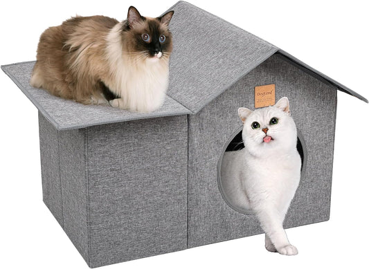 Cat House, Outdoor Cat House for outside Community Cats, Stray and Feral Cats with Removable Soft Cushion, Weatherproof Warm and Insulated Cat Shelte, Easy to Assemble Collapsible House