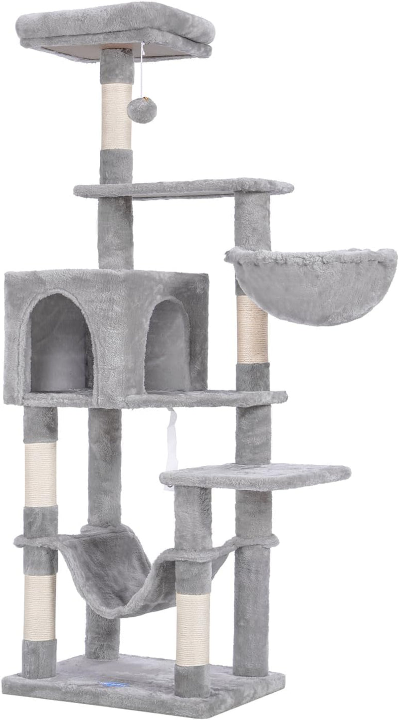 Cat Tree with Large Hammock, Multi-Level Cat Tower for Indoor Cats, Cat Condo with Sisal-Covered Scratching Posts and Top Perch, Light Gray MPJ050W