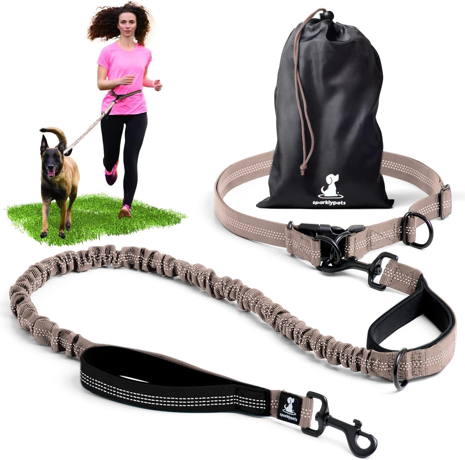 Hands-Free Dog Leash for Medium and Large Breeds – Professional Harness with Reflective Stitches for Training, Walking, Jogging and Running Your Pet (Gray, for 1 Dog)