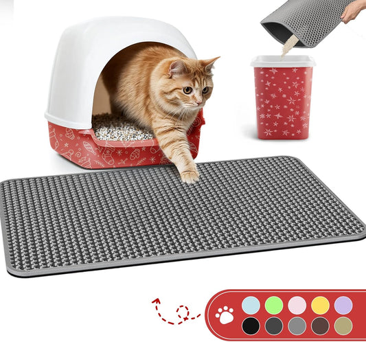 Cat Litter Mat - 59 X 37Cm Small Litter Box Mat, Easy to Clean Cat Litter Mat Trapper, Waterproof, Urine-Proof, Non-Slip Kitty Litter Mat for Floor, Grey