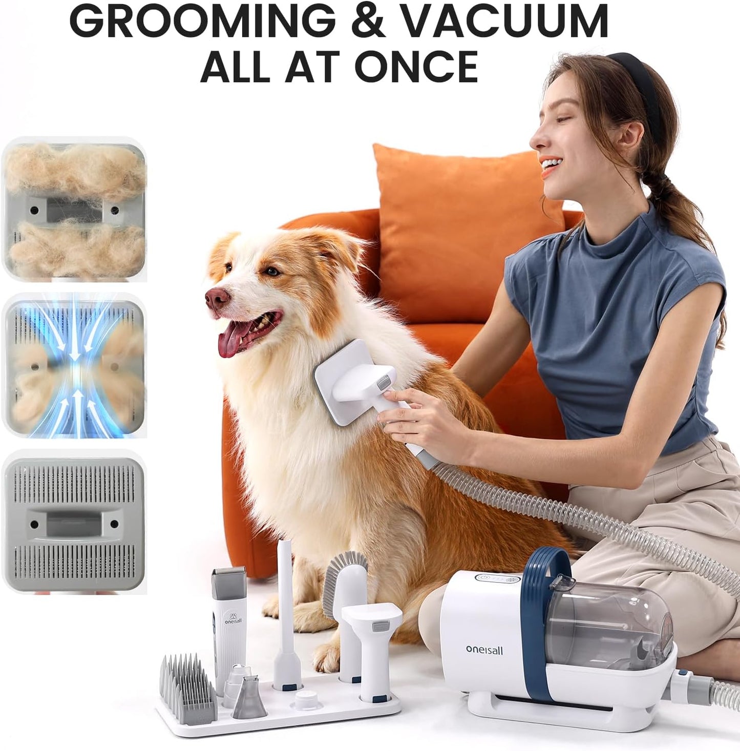 Dog Grooming Kit, Dog Grooming Clippers, Professional Pet Grooming Vacuum with 7 Pet Grooming Tools for Shedding Thick & Thin Dogs Cats Pet Hair