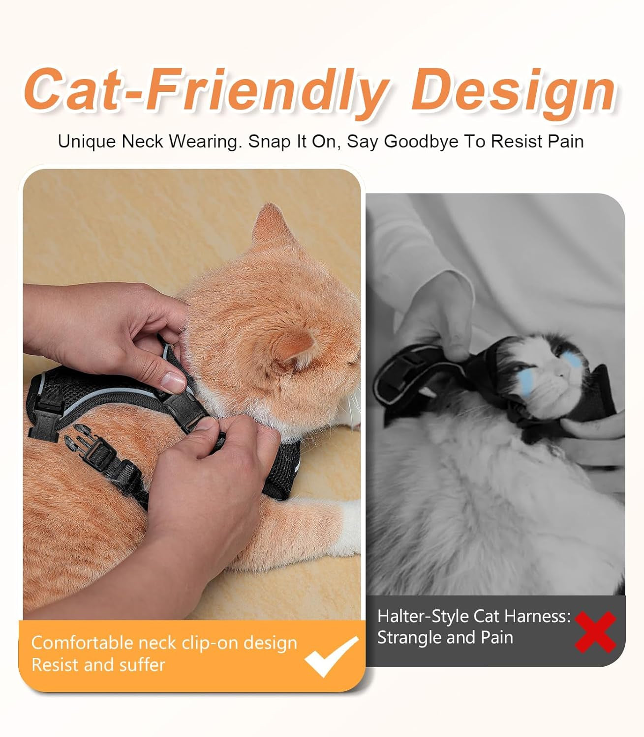 Cat Harness and Leash Set [ MAX Safety 3Rd Gen ] Escape Proof Cat Harness Soft Adjustable Cat Leash Breathable Comfortable Vest Easy to Wear Kitten Harness for Outdoor Walking, S Black