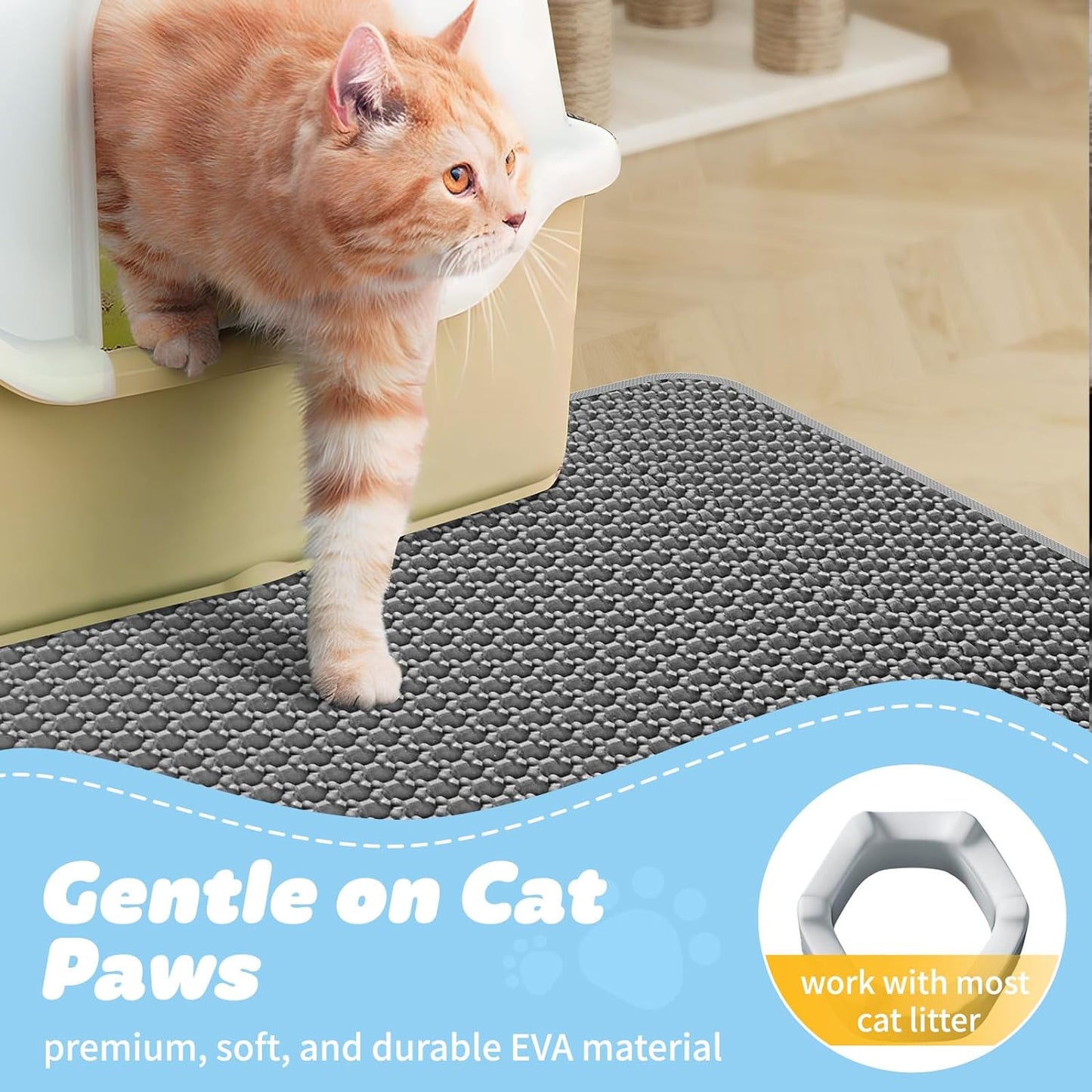 Cat Litter Mat - 59 X 37Cm Small Litter Box Mat, Easy to Clean Cat Litter Mat Trapper, Waterproof, Urine-Proof, Non-Slip Kitty Litter Mat for Floor, Grey