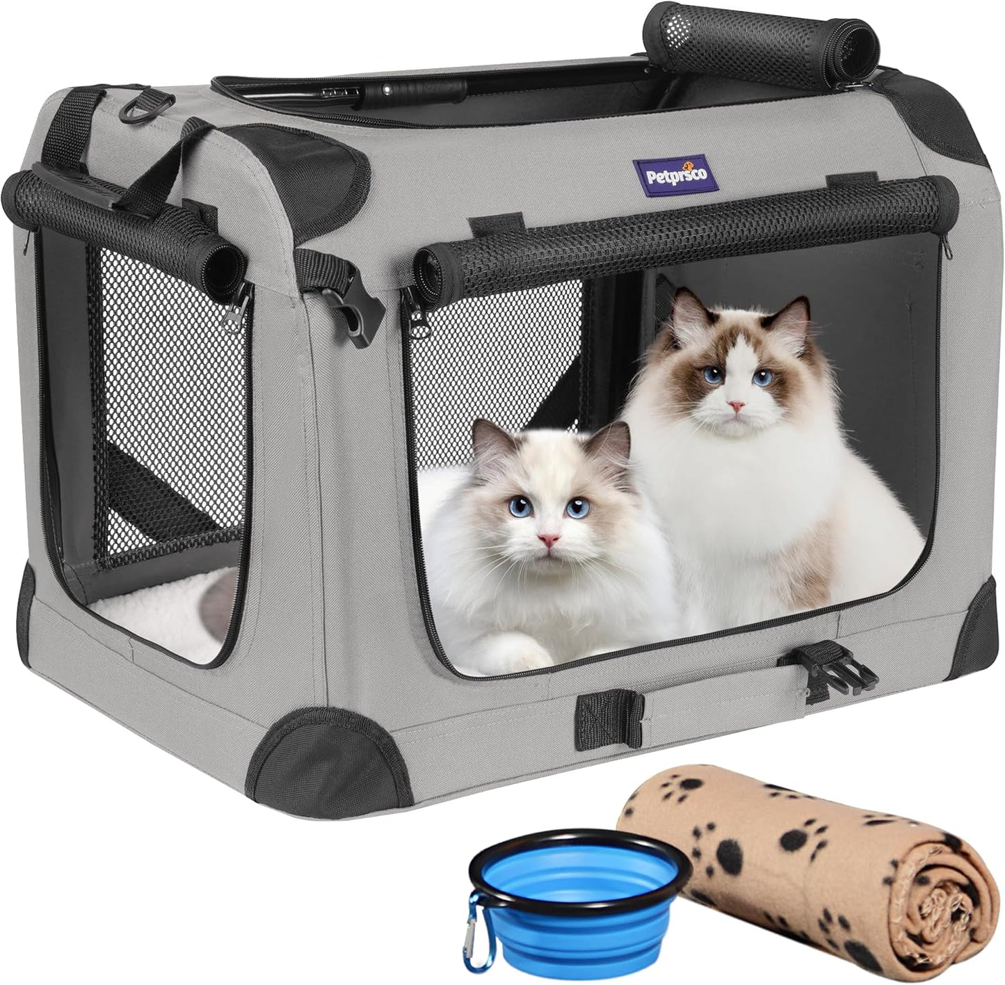 Large Cat Carrier for 2 Cats Small Medium Dogs, Soft Pet Carrier 24X17X17 for Traveling with Warm Blanket Foldable Bowl and Washable Pad