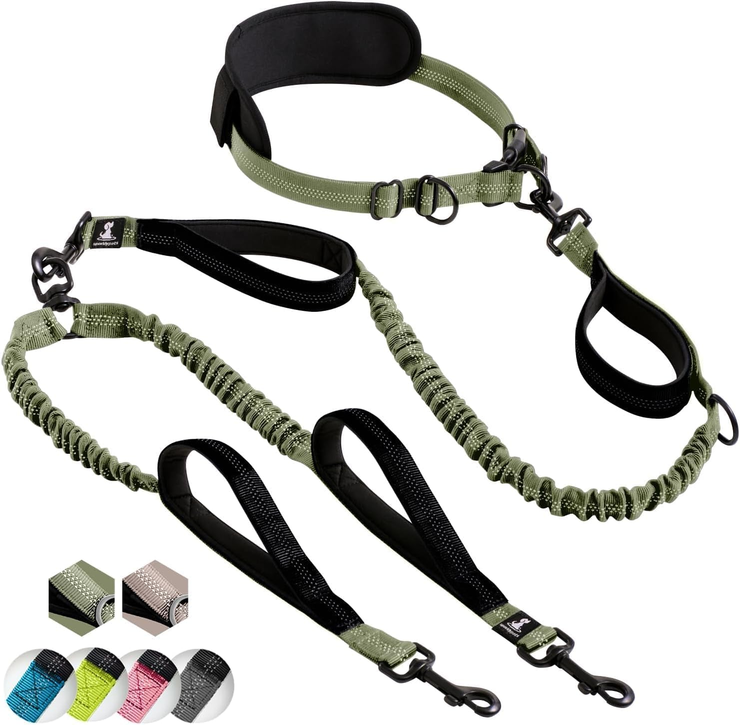 Hands-Free Dog Leash for Medium and Large Breeds – Professional Harness with Reflective Stitches for Training, Walking, Jogging and Running Your Pet (Gray, for 1 Dog)