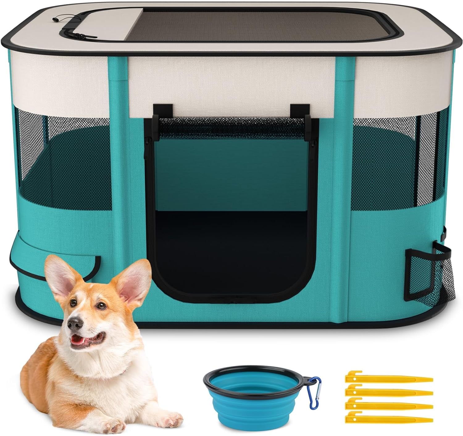 Portable Dog Pen, Upgraded Pet Playpen, Foldable Cat Playpen for Dogs, Cats, Rabbits and Small Animals, Great for Indoor Outdoor Travel 43" Large