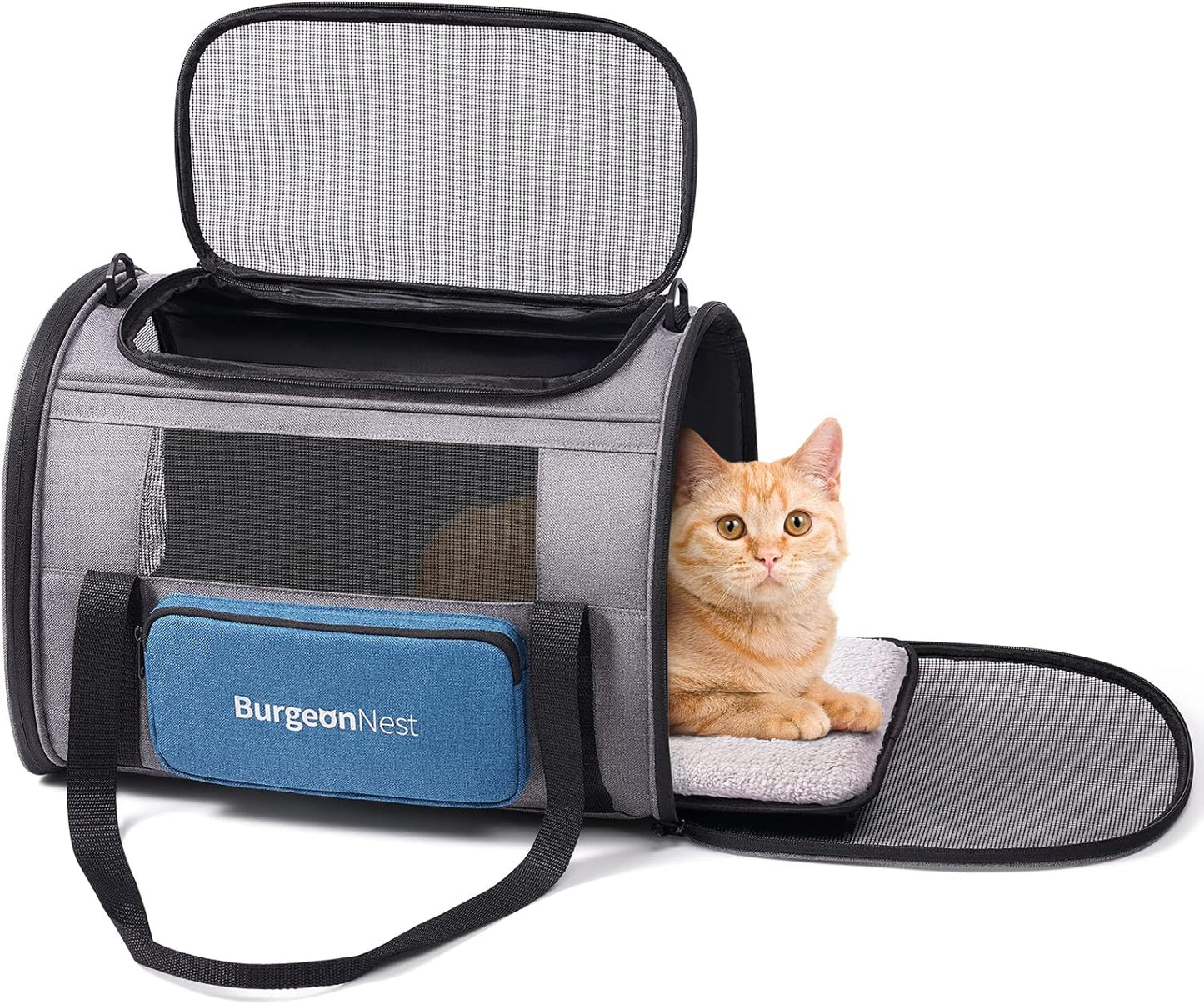 Dog Carrier for Small Dogs and Large Cats under 20 Lbs, Medium Cats 25 Lbs, and with Unique Side Bag,Top Load Pet Carrier Soft-Sided Escape Proof with 4 Ventilated Windows