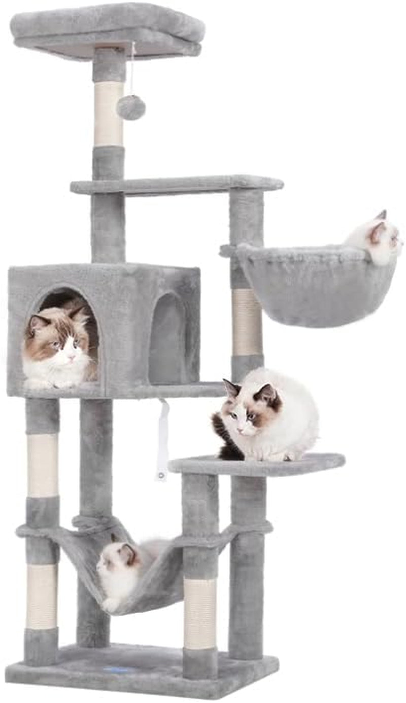 Cat Tree with Large Hammock, Multi-Level Cat Tower for Indoor Cats, Cat Condo with Sisal-Covered Scratching Posts and Top Perch, Light Gray MPJ050W