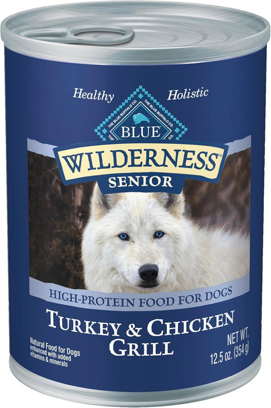 Wilderness High Protein Grain Free, Natural Senior Wet Dog Food, Turkey & Chicken Grill 354G Can (Pack of 12)