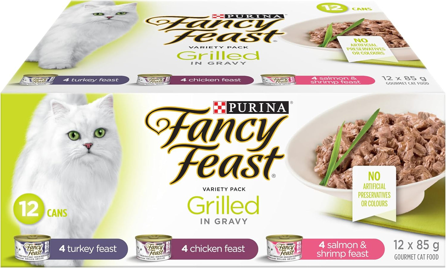 Fancy Feast Grilled Wet Cat Food, in Gravy Variety Pack 3 Flavours - 85 G Can (12 Pack)