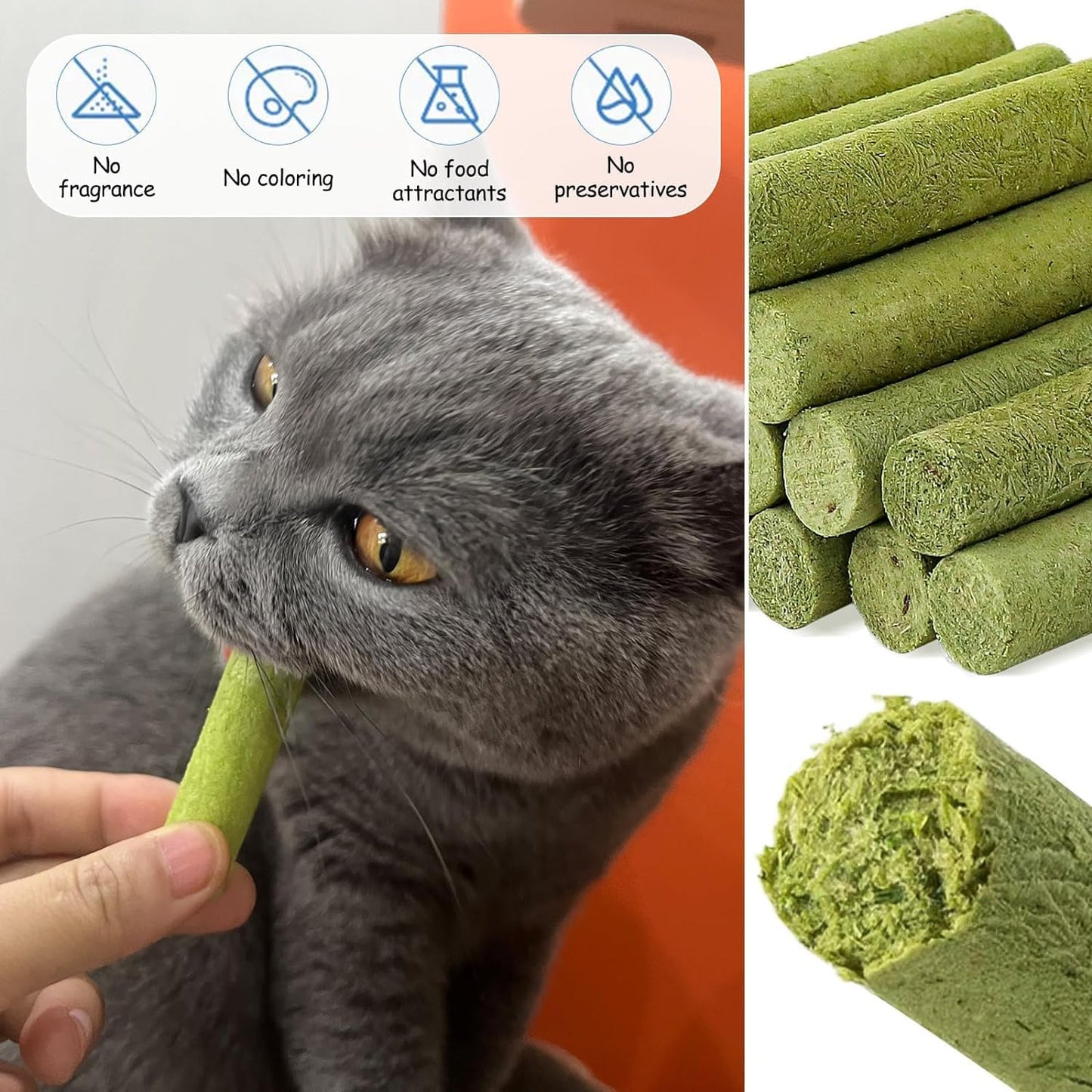 50G Cat Grass Teething Stick for Cat, Natural Dried Cat Grass Treats Snacks for Cats, Edible Cat Chew Toys for Teeth Cleaning and Hairball Removal