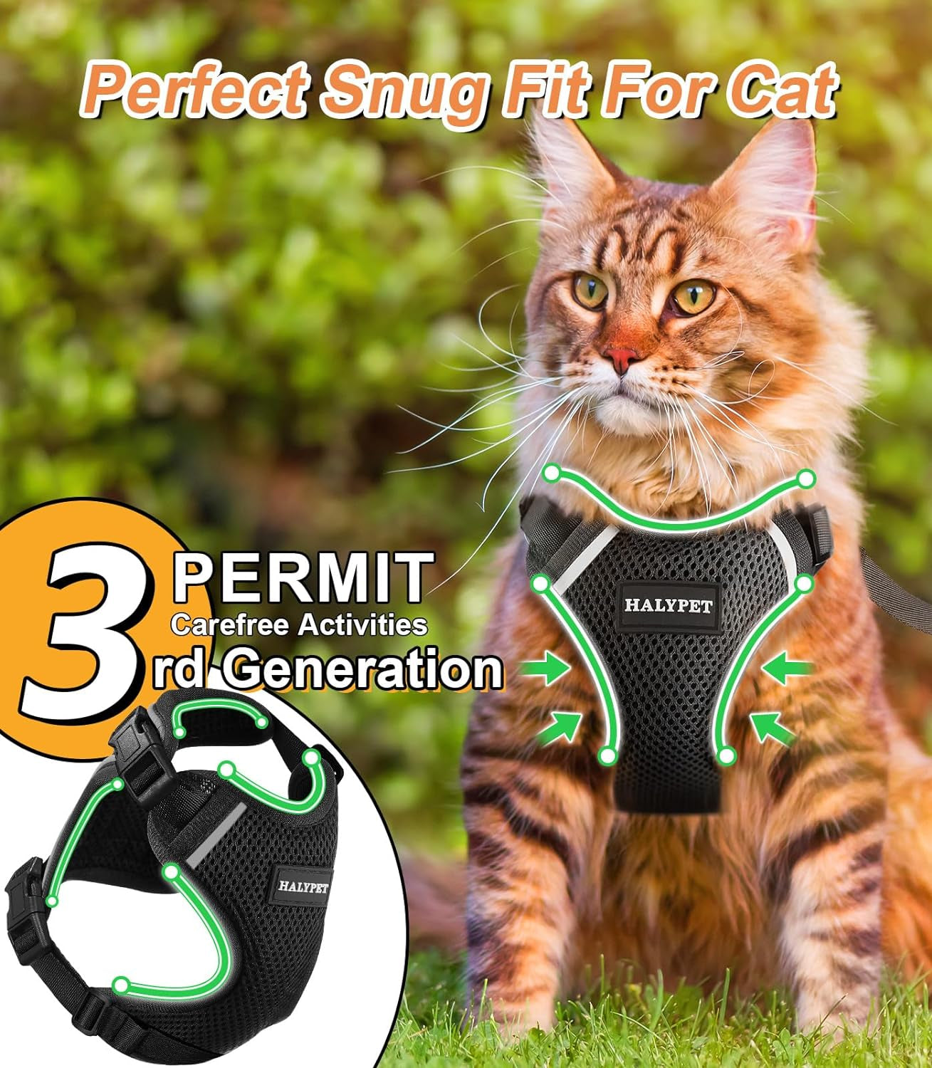 Cat Harness and Leash Set [ MAX Safety 3Rd Gen ] Escape Proof Cat Harness Soft Adjustable Cat Leash Breathable Comfortable Vest Easy to Wear Kitten Harness for Outdoor Walking, S Black