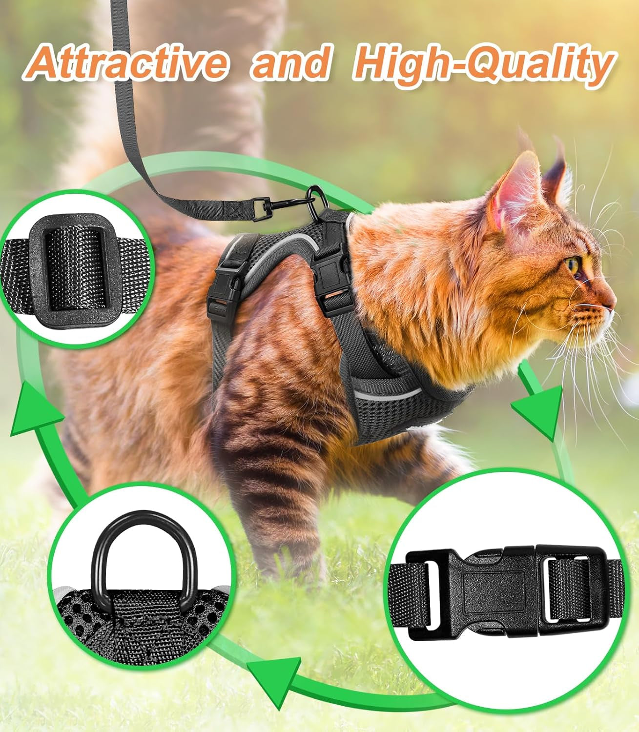 Cat Harness and Leash Set [ MAX Safety 3Rd Gen ] Escape Proof Cat Harness Soft Adjustable Cat Leash Breathable Comfortable Vest Easy to Wear Kitten Harness for Outdoor Walking, S Black