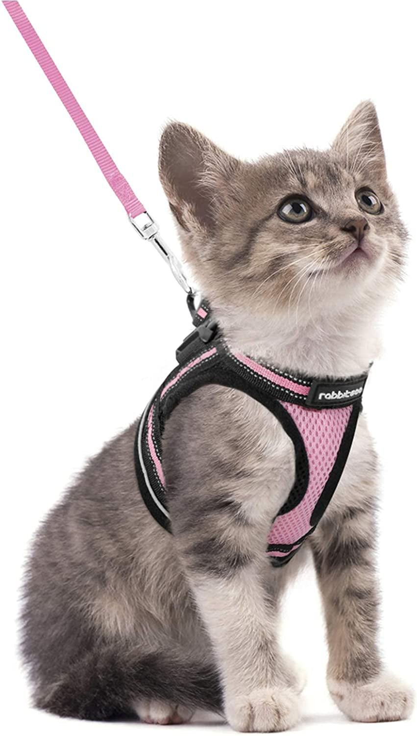 Cat Harness and Leash Set for Walking Escape Proof, Adjustable Soft Kittens Vest with Reflective Strip for Cats, Comfortable Outdoor Vest, Black, Small