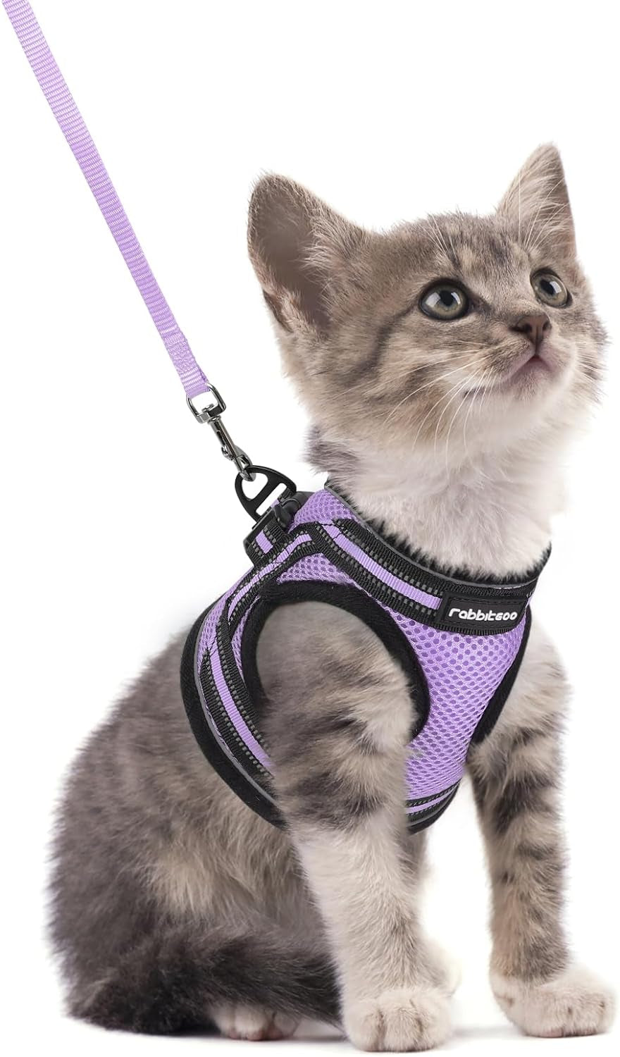 Cat Harness and Leash Set for Walking Escape Proof, Adjustable Soft Kittens Vest with Reflective Strip for Cats, Comfortable Outdoor Vest, Black, Small