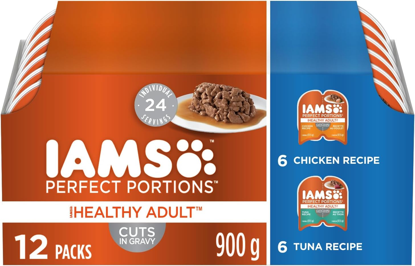 Perfect Portions Healthy Wet Cat Food Adult Grain Free Cuts in Gravy - Chicken and Tuna, 12CT Multipack, 75G Tray